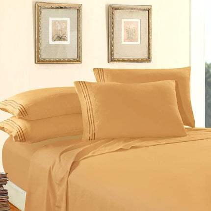 Juego de sábanas de microfibra de lujo Elegant Comfort 1500 de calidad de hotel, 4 piezas - Resistente a las arrugas, sábana bajera con elástico en todo el contorno, bolsillo profundo de hasta 16", RV Short Queen, dorado