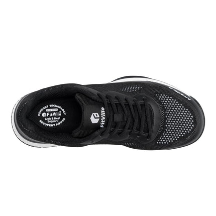 FitVille Mens Wide Tennis Shoes,Breathable Badminton Shoes Cushioning Pickleball Shoes Racquet Sport Shoes|Arch Support & Wide Toe Box & Slip-Resistant Black