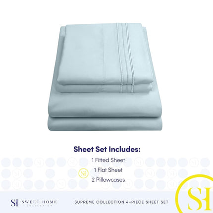 Sweet Home Collection Luxury Bedding Set with Flat, Fitted Sheet, 2 Pillow Cases, Microfiber, Light Blue, Full
