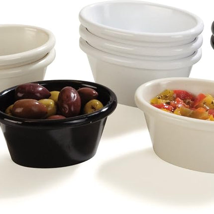 Carlisle FoodService Products Plastic Ramekins, Sauce Bowl, Oval Bowl for Catering, Kitchen, Restaurant, 2 Ounces, Black, (Pack of 48)