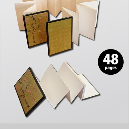 Japanese Goshuincho Stamp Book [Accordion Style] - Authentic Handmade Japanese Paper Notebook for Japan Travel Essentials, Temple & Shrine Stamps, Journal & Keepsake Gift (Sakura Black 48pages)