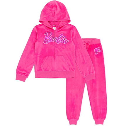 Barbie Velour Matching Family Zip Up Hoodie Pants Outfit Set Newborn to Adult Sizes (Newborn - 2XL), Pink, Medium