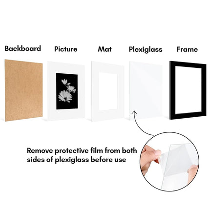 Americanflat 7x8 Picture Frame with Polished Plexiglass - Set of 5 - Use as 4x5 Frame with Mat or 7x8 Frame Without Mat - Galleria Collection - Gallery Frames for Tabletop and Wall Display - Black