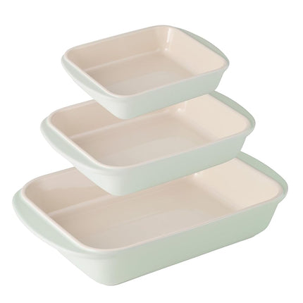 Tramontina Mae - Juego de 3 fuentes de horno de cerámica porcelana, recipientes antiadherentes para horno, fuentes rectangulares para lasaña, pasteles y panes (Menta)