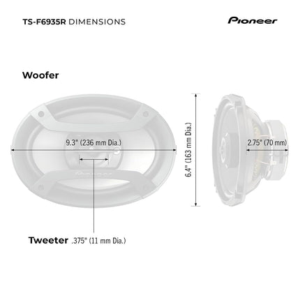 Pioneer TS-F6935R 3-Way Coaxial Car Audio Speakers - 6" x 9" Passive Car Speakers (Pair), 230 W Max Power, Black and Silver