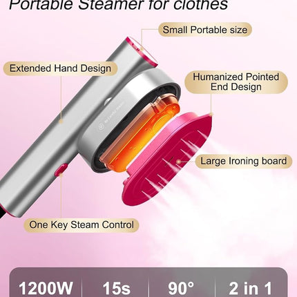 Défroisseur vapeur pour vêtements, mini défroisseur et fer à repasser portable 2 en 1, chauffe rapide en 10 secondes. Fer à défroisser, rotatif, large, 1200 W, sans effort, pour voyages, bureau, maison, 110-120 V.