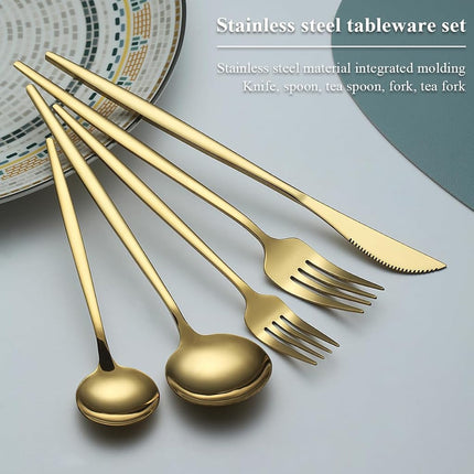 Evanda Gold Cutlery Set 60 Pieces Service for 12, Titanium Gold-Plated Stainless Steel Cutlery Set, Knife Forks Spoons Cutlery Set for Wedding, Parties, Birthday, Restoration Room, Dishwasher Safe
