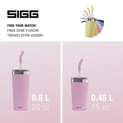 Sigg Helia Travel Mug, Double-Walled Insulated Thermal Cup with Glass Straw, Leakproof Stainless Steel Tumbler for Hot and Cold Drinks