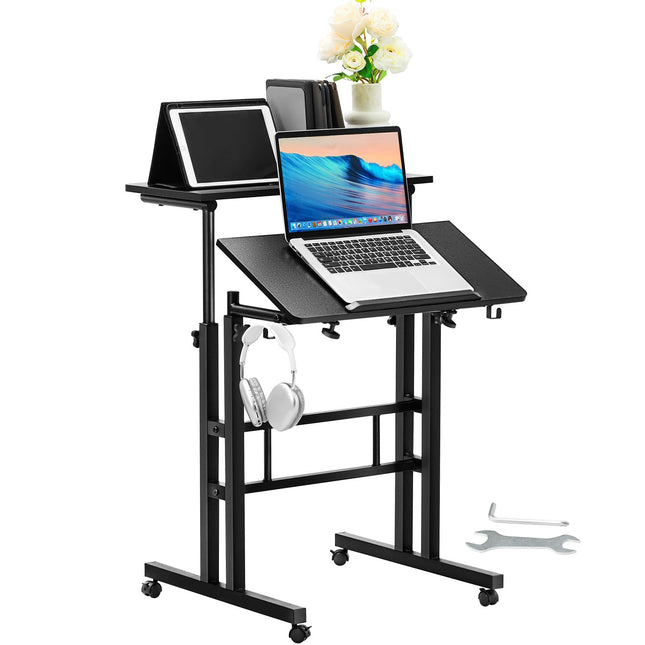 VEVOR Mobile Standing Desk, Adjustable Manual Spri