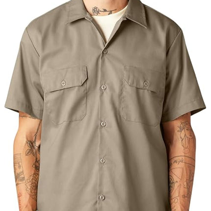 Dickies Men's Short Sleeve Work Shirt Button, Brown, XXL Big Tall