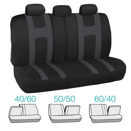 carXS Forza Series Charcoal Gray Seat Covers Full Set Combo with Car Floor Mats – Front and Rear Bench Cover & Floor Mat Protector Set, Interior Covers for Auto Truck Van SUV