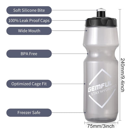 GEMFUL Bike Water Bottle with Holder Combo 2 Pack 24oz Cycling Bottles Cage