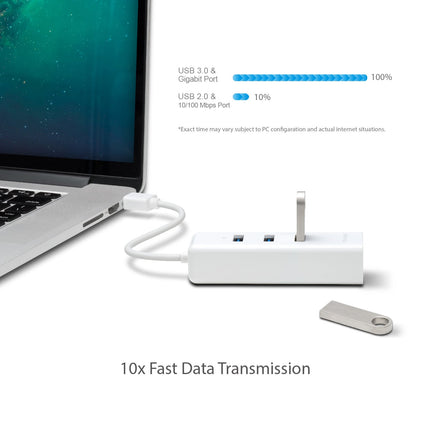 TP-LINK UE330 Mini Hub de données USB 3.0 à 3 ports avec adaptateur réseau LAN Ethernet Gigabit 10/100/1000 pour Apple MacBook Surface Pro XPS Ordinateur portable Ultrabook Chromebook PC Mac et plus encore