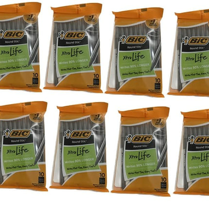 Bolígrafos BIC Round Stic Xtra Life, punta media (1.0 mm), paquete de 10 bolígrafos, bolígrafos n.º 1 en ventas (paquete de 12, 120 unidades en total)