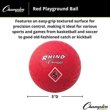 Champion Sports 5 Inch Playground Ball – Durable 2-Ply Kickball with Textured Grip - Red