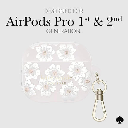kate spade new york AirPods Pro Protective Case with Keychain Ring - Hollyhock Cream, Compatible with AirPods Pro 2nd/ 1st Generation