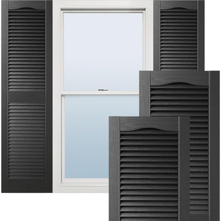 Ekena Millwork Lifetime Vinyl LL1S14X02500BL Standard Cathedral Top Center Mullion, Open Louver Vinyl Shutters, w/Installation Shutter-Lok's & Matching Screws (Per Pair), 14 1/2"W x 25"H, Black