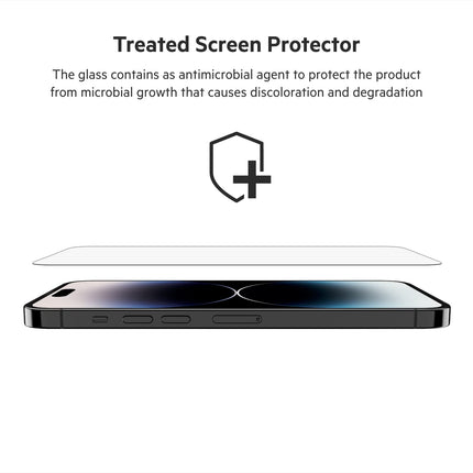 Belkin TemperedGlass iPhone 14 Pro Max Screen Protector, AntiMicrobial-Treated, Easy Bubble Free Application with Included Installation Guide Tray, 9H Hardness Tested