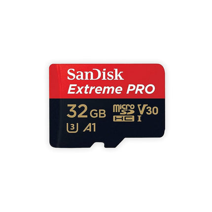 SanDisk Extreme Pro 32 GB microSDHC Memory Card + SD Adapter with A1 App Performance + Rescue Pro Deluxe 100 MB/s Class 10, UHS-I, U3, V30 SDSQXCG-032G-GN6MA, Red/Gold