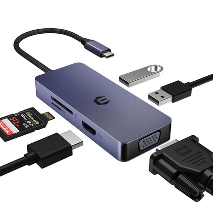 OTAITEK 6 in 1 USB C Hub, USB C Adapter 4K HDMI, VGA, 2XUSB Ports for MacBook Air, iPad Pro, Windows Laptops XPS and More USB-C Devices