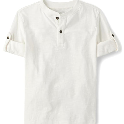 The Children's Place Boys' Long Sleeve Rolled Cuff Henley Shirt, Bunny's Tail White, X-Small