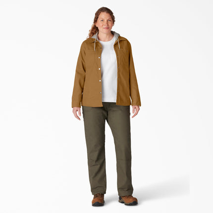 Dickies Women's Size Plus Hooded Duck Shirt Jacket, Brown Duck, 3X