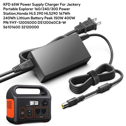 Chargeur d'alimentation KFD 65W pour stations d'énergie portables Jackery Explorer 160/240/E160/E240, batteries au lithium Honda HLS 290 167Wh 240Wh, crête 150W 400W PN: YHY-12005000 DS120060C8-W 56101600 32120000