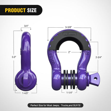 Nilight 2 Pack 3/4" D-Ring Shackle with 7/8" Screw Pin 41,887lbs Break Strength, Heavy Duty Off Road Recovery Shackle with Isolators Washers for Use with Tow Strap, Winch, Off-Road Jeep Truck Vehicle