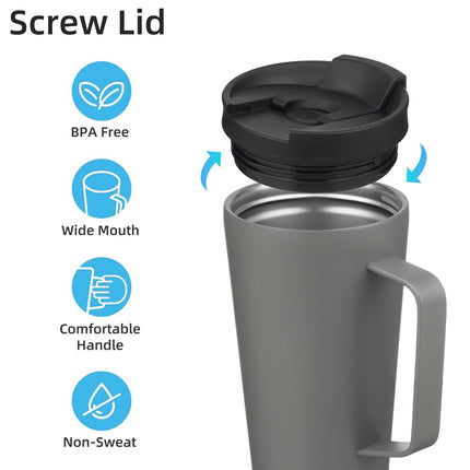 Konokyo 18 oz Insulated Tumbler with Handle & Straw, Stainless Steel Mug