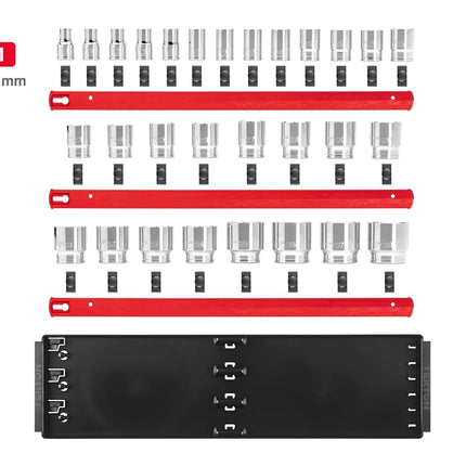 TEKTON 1/2 Inch Drive 12-Point Socket Set with Rails and Tray, 29-Piece (10-38 mm) | SHD92128