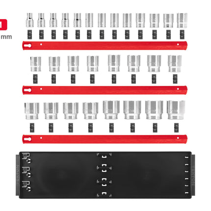 TEKTON 1/2 Inch Drive 12-Point Socket Set with Rails and Tray, 29-Piece (10-38 mm) | SHD92128