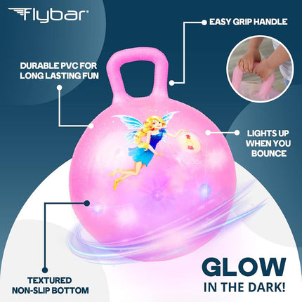 Flybar Hopper Ball for Kids, Inflatable Bouncy Ride-On Ball w/Handle for Indoor & Outdoor Active Play, Includes Pump, Jump Toy for Boys & Girls, Supports Up to 165 lbs, Ages 3+, 18-Inch, Small