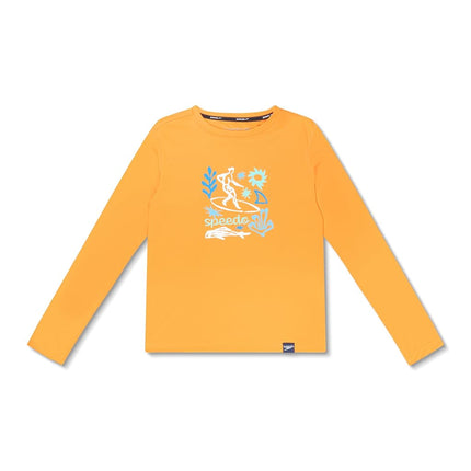 Speedo Boys' Standard Uv Swim Shirt Long Sleeve Tee Graphic, Surf Mandarin Peel