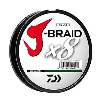 Daiwa, J-Braid x8 Grand Braided Line, 150 Yards, 6 lbs Tested, 003" Diameter, Dark Green (JBGD8U6-150DG)