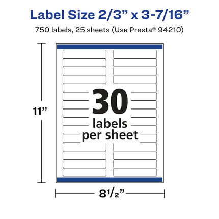 Avery Durable Waterproof Rectangle Labels with Sure Feed, 2/3" x 3-7/16", 750 Oil and Tear-Resistant Waterproof Labels, Laser/Pigment-Based Inkjet Printable Labels