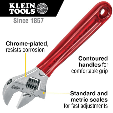 KLEIN TOOLS D507-6 Adjustable Wrench, Extra Capacity Jaw Forged Drive Wrench with High Polish Chrome Finish, 6-1/2-Inch