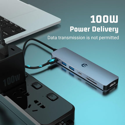oditton USB C HUB, 7 in 1 Hub Adapter, HDMI Output, 100W Power Delivery, USB C 3.0, Dual USB 3.0, SD and Micro SD Card Reader, Ideal for USB C Laptops Dell XPS/HP/Surface and Other Type C Devices