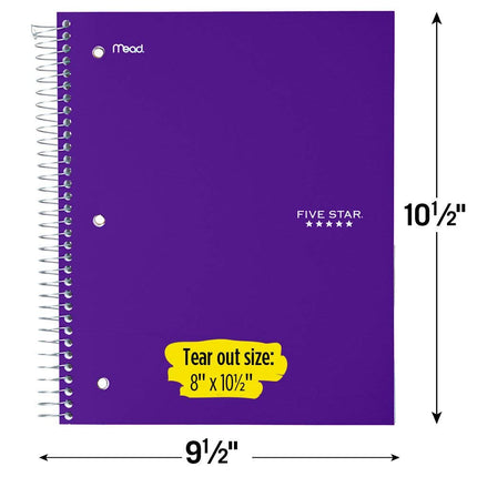 Five Star Spiral Notebook + Study App, 5 Subject, Wide Ruled Paper, Fights Ink Bleed, Water Resistant Cover, 8" x 10-1/2", 200 Sheets, Amethyst Purple (38739)