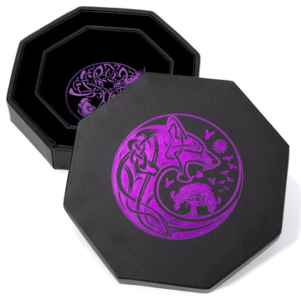 Premium Dice Tray for DND, Detailed World Tree & Wolf Raven Design – 23 CM