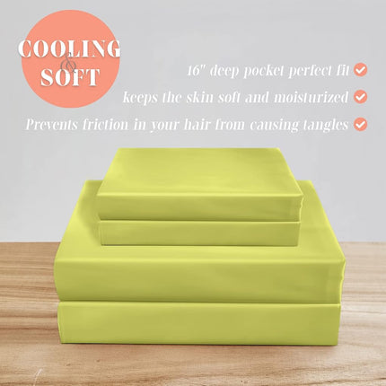 Elegant Comfort Luxurious 4-Piece Silky Satin Sheet Set, Skin and Hair Friendly, Wrinkle, Fade, Stain Resistant with Deep Pockets Fitted Sheet, Cooling Soft Satin Sheet Set, Twin, Pistachio Green