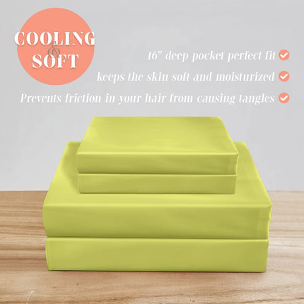 Elegant Comfort Luxurious 4-Piece Silky Satin Sheet Set, Skin and Hair Friendly, Wrinkle, Fade, Stain Resistant with Deep Pockets Fitted Sheet, Cooling Soft Satin Sheet Set, Twin, Pistachio Green