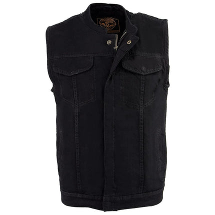 Gilet Club en jean pour homme Milwaukee avec bouton-pression et fermeture éclair dissimulés (noir, petit)