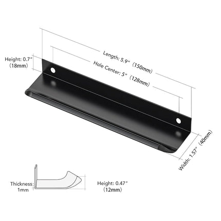 Ravinte Hardware 10 Pack Black Cabinet Handles, 5.9 Inch (150mm) Finger Edge Pulls, 5 Inch Hole Center, Finger Pulls for Cabinets
