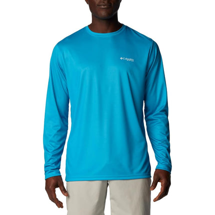 Columbia Men's Terminal Tackle PFG Fish Flag Long Sleeve T-Shirt, Ocean Blue/Coll Navy Offshore Slam, X-Small