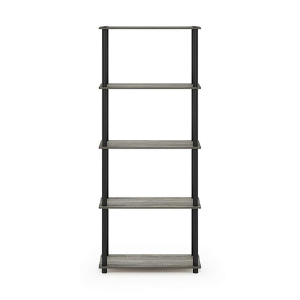 Furinno TURN-N-TUBE Storage Shelves, 5-Tier Book Shelf, Corner Shelf, Toolless Open Shelves, for Organization and Storage, Living Room, Garage, Home Office, French Oak