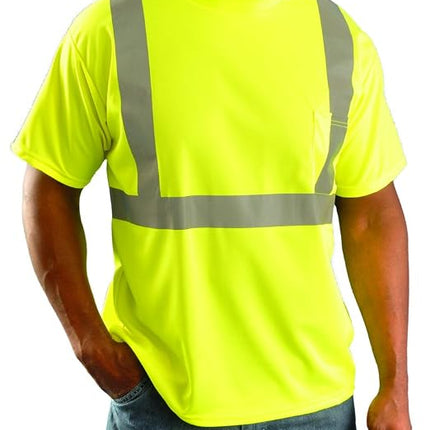 OccuNomix LUX-SSETP2B-Y3X Classic Standard Short Sleeve Wicking Birdseye T-Shirt with Pocket, Class 2, 100% ANSI Wicking Polyester Birdseye, 3X-Large, Yellow (High Visibility)