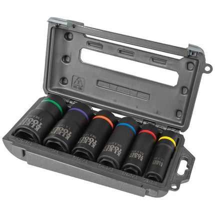 Klein Tools 66060 2-in-1 Impact Socket Set, 6-Piece Tool Set with 6-Point Deep Sockets with 1/2-Inch Drive, Includes Tool Case