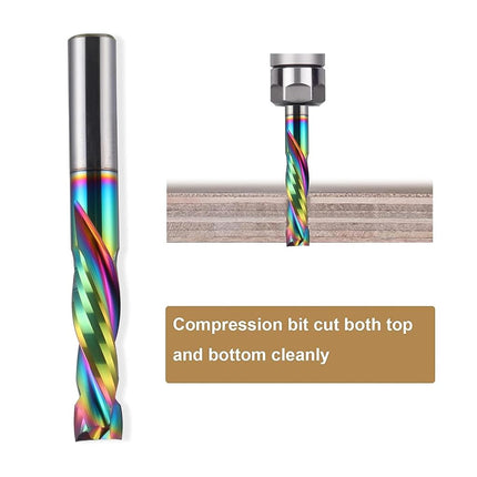 EU_HOZLY DLC Coating Up and Down Cutting 2 Flutes Spiral Carbide Router Tool CNC Router Compression Wood Shank 6mm Cutting Diameter 25mm CEL