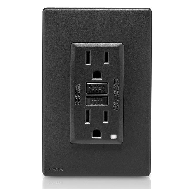 Leviton RGF15-OB Toma de corriente GFCI Renu de 15 amperios a prueba de manipulaciones con autocomprobación en Negro Ónix