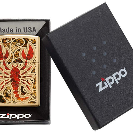 Zippo Adult-Unisex 29096 Fusion Scorpion Design High Polish Brass Lighter, Gold